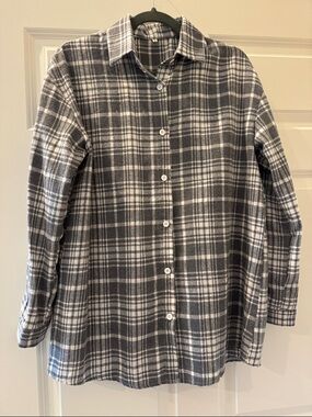 Classic Gray & White Plaid Button-Up Shirt